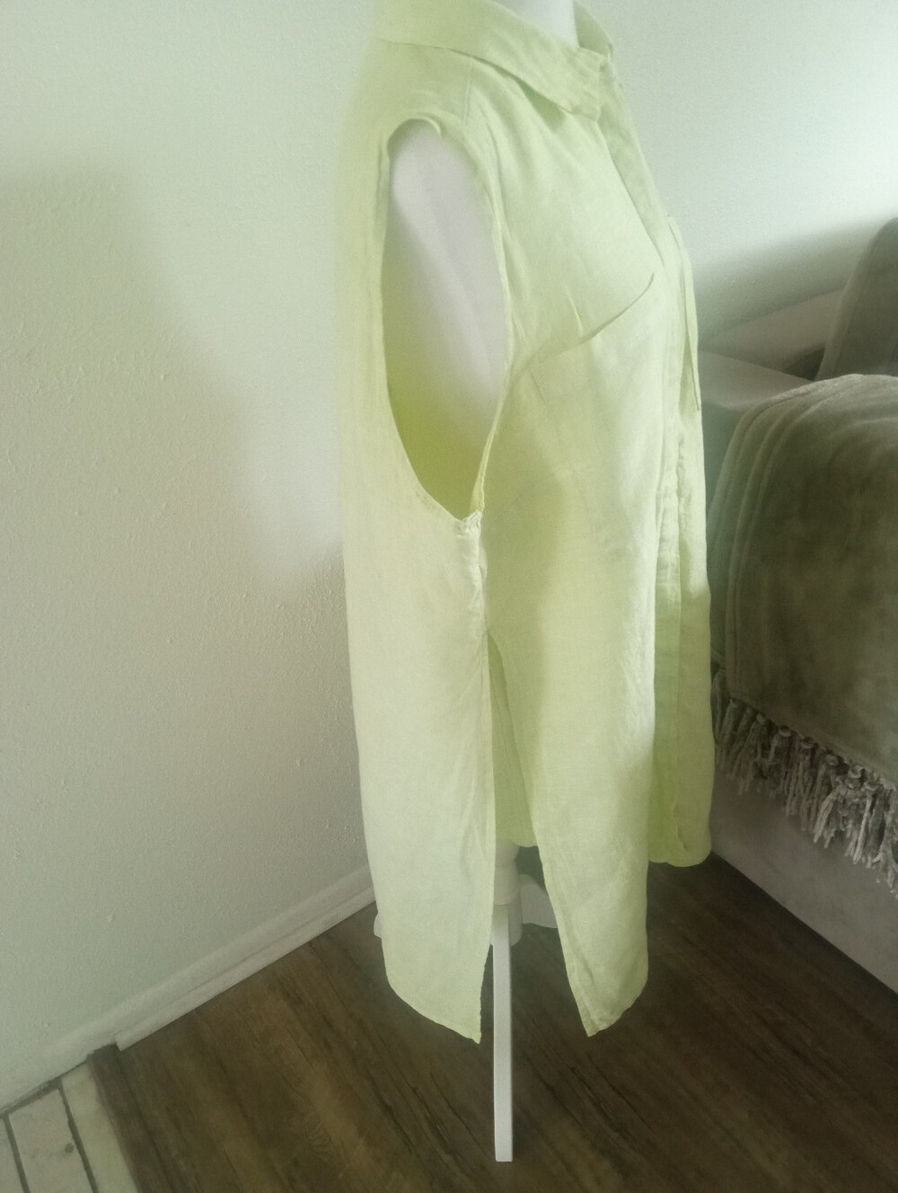 CHICO'S Linen Sleeveless Button Down Tunic Top/Dress In Lime | XL - Picture 10 of 13